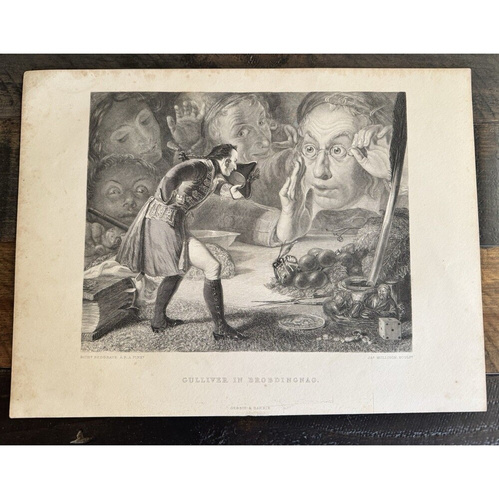 1876 Gulliver in Brobdingnag Steel Engraving Redgrave Mollison Gebbie Barrie